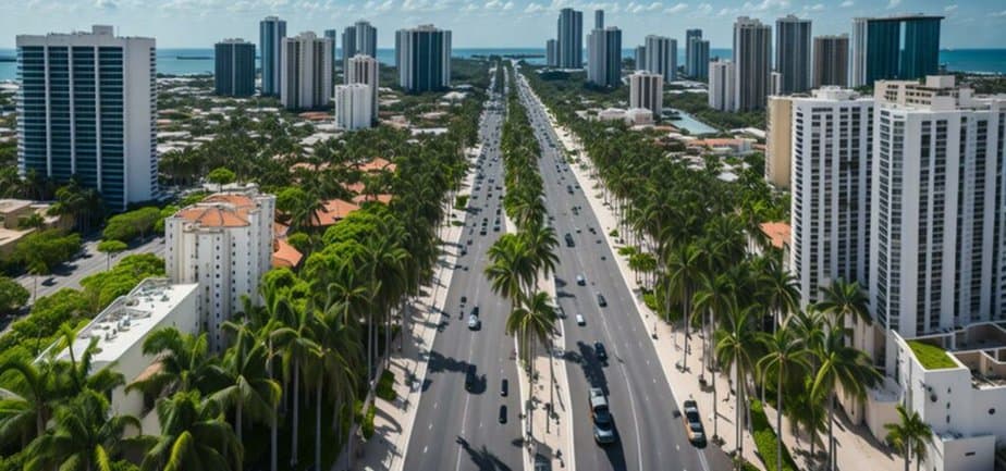 miami street lined with palm trees